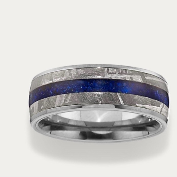Shane Co Authentic Titanium Meteorite Lapis Lazuli Sz 11 Men’s Wedding Band Ring - Picture 4 of 13